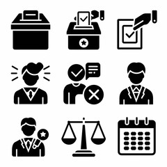 Black and white icon sheet of election and voting symbols