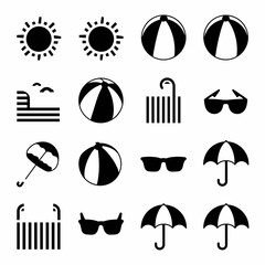 Repeating summer icons in minimalist black and white style