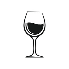 Elegant Wine Glass Icon Design. This sleek graphic features a refined goblet with a dark beverage, set against a deep backdrop. It evokes sophistication and modern luxury.
