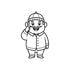 Fototapeta premium Cheerful Bearded Man Illustration. A joyful monochrome male character adjusts his stylish facial hair. This simple, whimsical vector art depicts happiness, playfulness, and charm.