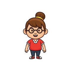 Cheerful Cartoon Girl with Glasses. This delightful animated character, a young female, radiates joy and positive energy. Her spectacles suggest intelligence, making her ideal for education or.