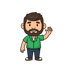 Friendly Animated Man Waving Hello. Charming cartoon male figure extends a warm salutation. This inviting illustration conveys cheerfulness and a welcoming spirit.