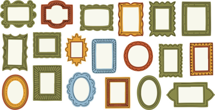 Collection of vintage decorative picture frames isolated on transparent background