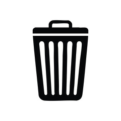 Digital Deletion Bin Icon. Simple white silhouette of a refuse container on a dark background. Represents removal, cleanup, and responsible data management.