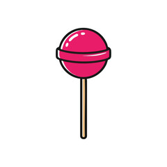 Shiny Pink Lollipop Delight. A vibrant confection on a stick with a glossy magenta appearance against a dark backdrop. It evokes cheerful childhood memories and simple sugary joy.