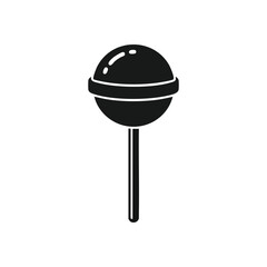 Monochrome Sweet Lollipop Design. A sleek, dark gray confectionery illustration on a black backdrop, showcasing a shiny round treat. This elegant graphic evokes timeless indulgence and understated.