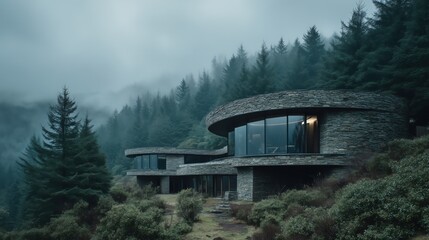 Futuristic retreat nestled in the misty highlands offers tranquility and stunning mountain views