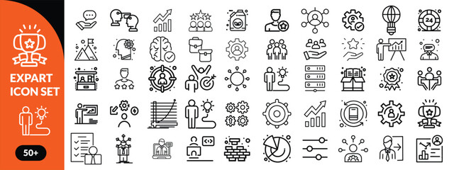 Expert line icon set. Set of outline icons related to talent, skill, aptitude, specialist, thinking, expertise, expert and others. Editable stroke. Vector illustration design.
