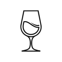 Elegant Wine Glass Graphic. A sophisticated, clean black and white design of a beverage vessel with liquid. Ideal for upscale themes, menus, or celebration concepts.