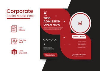 School admission social media post template . School education admission social media post & back to school web banner template.