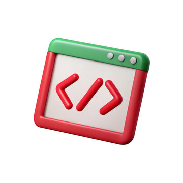 3d code window icon with angle brackets isolated on a transparent background