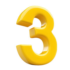 Fototapeta premium Yellow number three isolated on transparent background