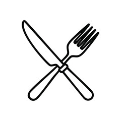 Dining Cutlery Crossing Symbol. Elegant graphic of kitchenware intersecting, perfect for menus or restaurant branding. This simple design conveys meal service and culinary arts.