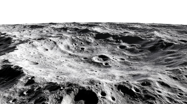 Detailed lunar landscape with craters and rugged terrain from space