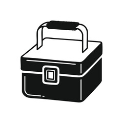 Portable Utility Box Icon. Monochrome illustration of a versatile portable container, ideal for storing equipment, supplies, or meals. Symbolizes order and readiness.