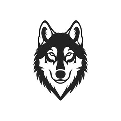 Powerful Wolf Head Emblem. Striking canine portrait embodying strength and untamed spirit. This elegant monochrome graphic artwork is perfect for logos or mascots.