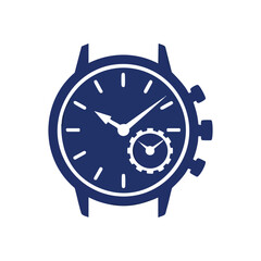 Modern Chronometer Timepiece Icon. Vector graphic of a stylish blue analog wristwatch featuring a subdial. It symbolizes precision, punctuality, and the careful management of moments.