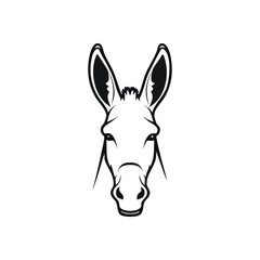 Monochrome Donkey Head Illustration. Minimalist black and white drawing of an animal's face. The simple, clean design and subtle downward curve hint at a pensive mood.