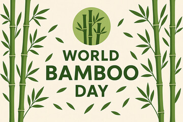Naklejka premium World bamboo day celebration illustration with green bamboo stalks, leaves, and minimal nature design for eco-friendly and sustainable living concept