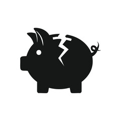 Obraz premium Broken Piggy Bank Financial Crisis. Illustrates a shattered savings container on a dark background. Symbolizes financial difficulty, economic collapse, or personal insolvency.