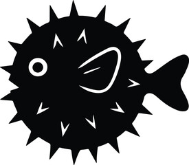 Silhouette pufferfish icon sea animal black and white vector illustrator