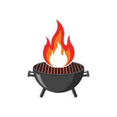 Hot Barbecue Grill with Glowing Flames. Vibrant illustration of a charcoal cooker with bright embers ready for outdoor feasting. Represents joyful gatherings and delicious meals.