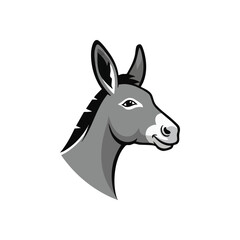 Gray Donkey Head Profile. Stylized monochromatic artwork of an equine face, facing right. This strong animal symbol embodies resilience, perfect for branding or logos.