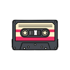 Retro Audio Cassette Symbol. An iconic sound recording device, this colorful illustration evokes nostalgia for 80s and 90s vintage media and analog music.