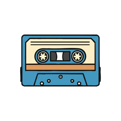 Retro Cassette Tape Icon Art. This vintage audio recording device illustration symbolizes nostalgia for classic music and the analog era. Ideal for old school designs.