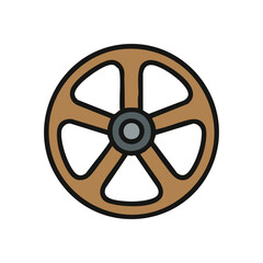 Obraz premium Classic Wooden Wheel Icon. This stylized graphic portrays an ancient timber mechanism with spokes, symbolizing advancement, journey, and heritage. Perfect for rustic designs.
