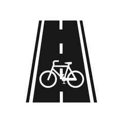 Bicycle Lane Symbol. Clean graphic of a bicycle on a road, indicating a dedicated lane for cyclists. Symbolizes safe, sustainable urban transport and healthy living.