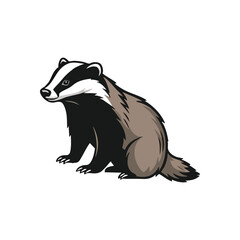 Badger Animal Illustration. A charming digital graphic of a wild European mammal, showcasing its distinctive facial stripes. This resilient nocturnal beast symbolizes adaptability and strength.