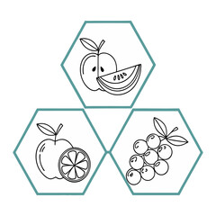 Geometric fruit icons in pastel colors with soft background tiles
