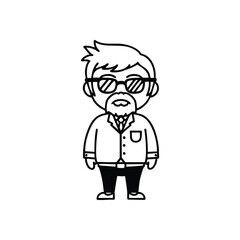 Quirky Intellectual Man Illustration. A minimalist graphic features a sagacious individual with facial hair and eyewear. This cool artwork signifies wisdom, innovative ideas, and friendly expertise.