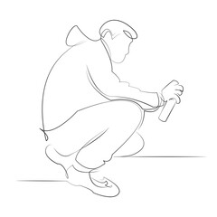 One continuous line drawing on white isolated background. Minimalism linear illustration. graffiti, art, person, creativity, spray, adult, adults only, city, spray bottle