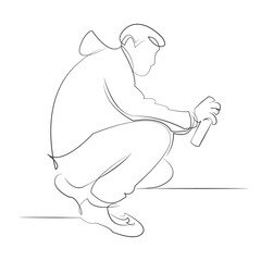 One continuous line drawing on white isolated background. Minimalism linear illustration. graffiti, art, person, creativity, spray, adult, adults only, city, spray bottle
