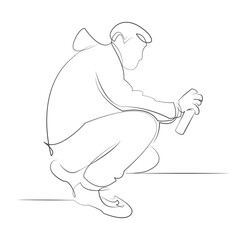 One continuous line drawing on white isolated background. Minimalism linear illustration. graffiti, art, person, creativity, spray, adult, adults only, city, spray bottle