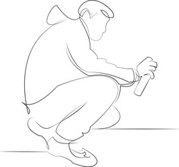 One continuous line drawing on white isolated background. Minimalism linear illustration. graffiti, art, person, creativity, spray, adult, adults only, city, spray bottle