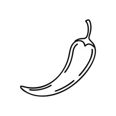 Spicy Pepper Minimal Outline Icon. Striking streamlined illustration of a fiery capsicum in white on a dark backdrop. Represents warmth, zest, and culinary flavoring.