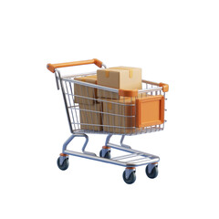 Shopping cart filled with cardboard packages for online retail and delivery service concept