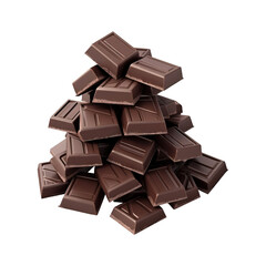 Stack of dark milk chocolate pieces isolated on a transparent background remove Png, clipping path