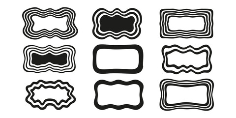 Abstract Wavy Frame Designs Set. Creative Border Patterns For Graphic Design Projects. Isolated Vector Illustration