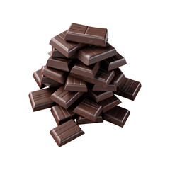 Stack of dark milk chocolate pieces isolated on a transparent background remove Png, clipping path
