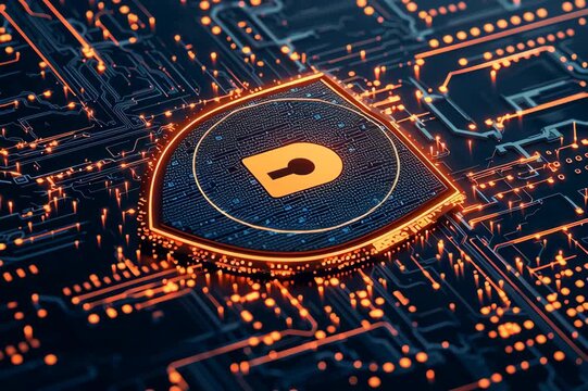 a rotating digital security chipset with a periodic pulse symbolizing diagnosis and security check