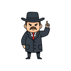 Businessman Strict Warning Gesture. A bold illustration of an intense male wearing formal attire and a fedora, with an assertive hand gesture. This image conveys a sense of command, strong counsel,.