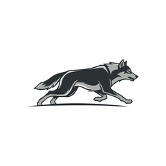 Dynamic Grey Wolf Stride. A sleek illustration of a powerful canine predator in motion. This digital art embodies wilderness, strength, and primal instinct.