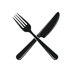 Crossed Fork and Knife Utensils. This simple graphic of eating implements represents cuisine, hospitality, and the preparation of delightful meals.