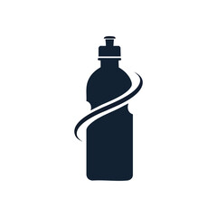 Dynamic Hydration Bottle Logo. Sleek minimalist icon of a refreshment flask, encircled by a vibrant swirl. Symbolizes energy, wellness, and an active way of life.