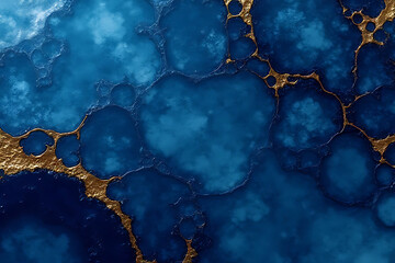 Abstract blue and gold textured background with organic shapes and veins resembling a natural stone or mineral surface