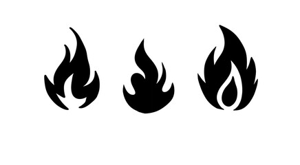 Fire flame glyph icons on white background hand drawn black symbols. Vector illustration 